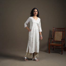 Jacquard Cotton Straight Long Kurta for Women 08