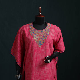 Pink - Kashmiri Sozni Hand Embroidered Cotton Kaftan (Medium) 18