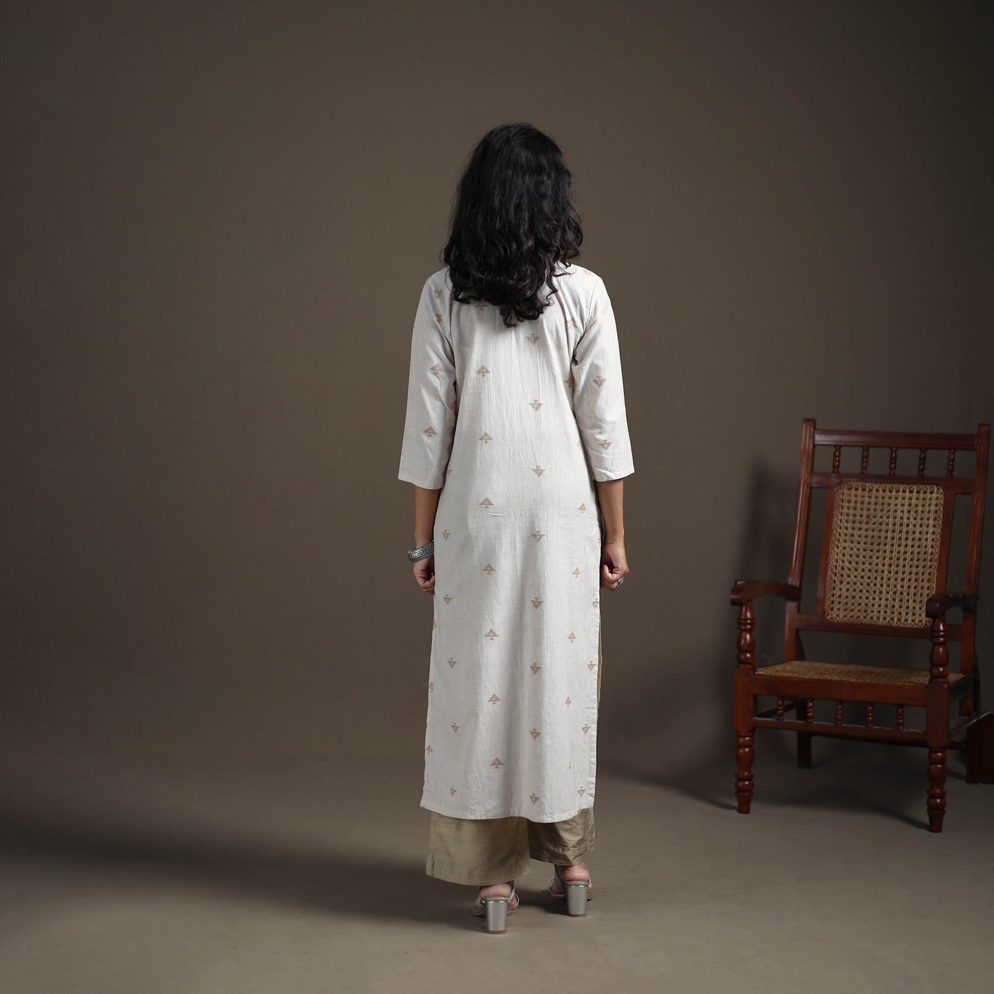 Jacquard Cotton Straight Long Kurta for Women 08
