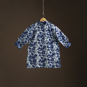 Indigo Bagru Block Print Natural Dyed Cotton Short Men Kurta 09