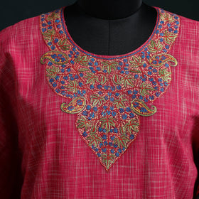 Pink - Kashmiri Sozni Hand Embroidered Cotton Kaftan (Medium) 18