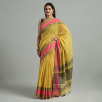 Yellow - Bengal Woven Border Handloom Pure Cotton Saree 54