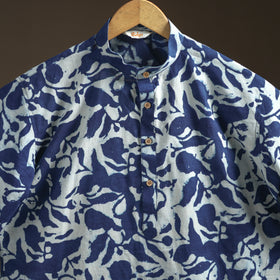 Indigo Bagru Block Print Natural Dyed Cotton Short Men Kurta 09