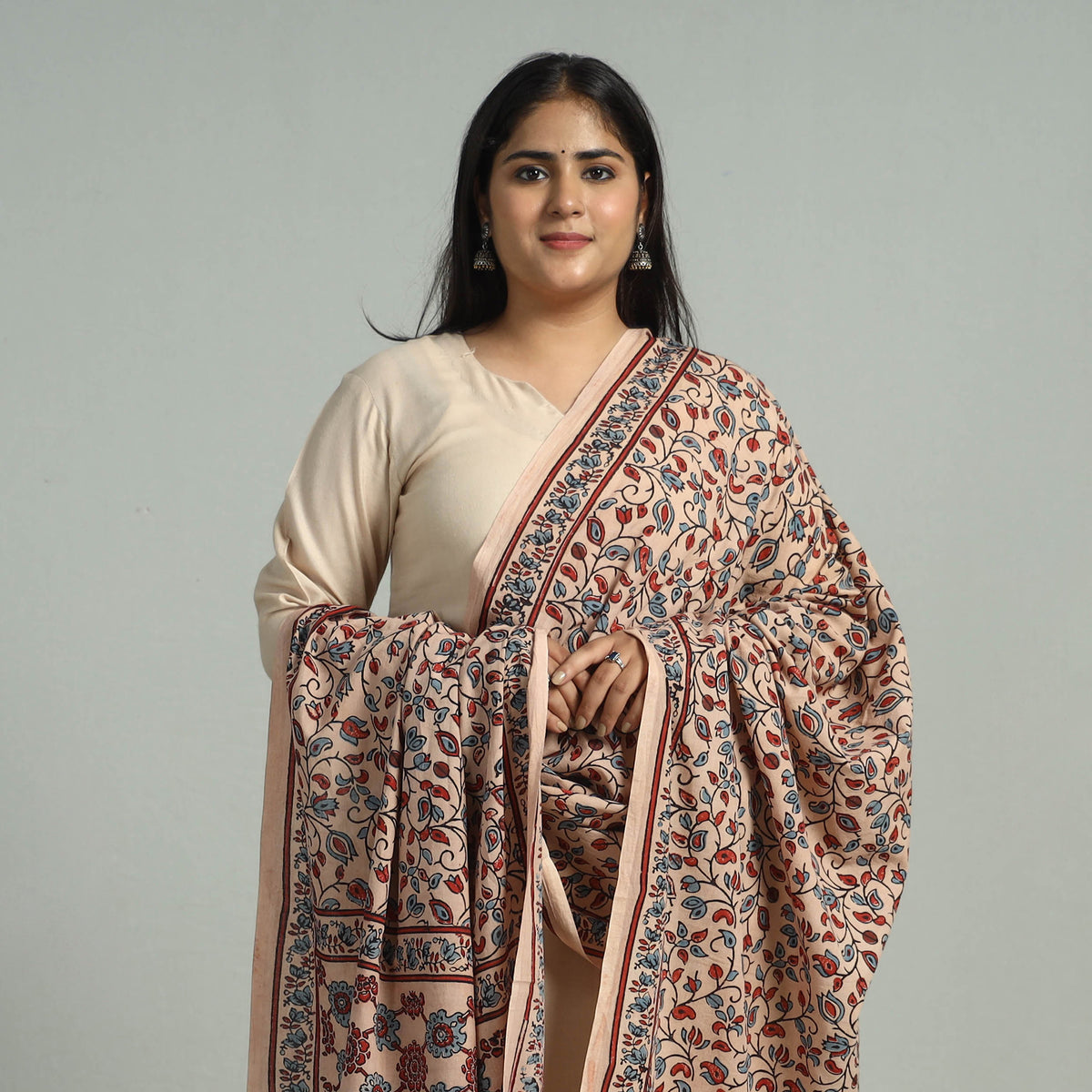 Multicolor - Block Printed Cotton Ajrakh Dupatta with Tassels 04