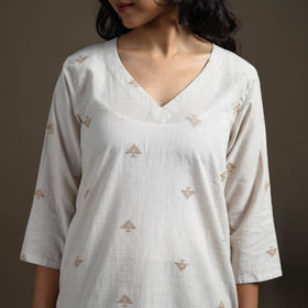Jacquard Cotton Straight Long Kurta for Women 08