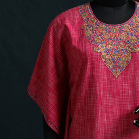 Pink - Kashmiri Sozni Hand Embroidered Cotton Kaftan (Medium) 18