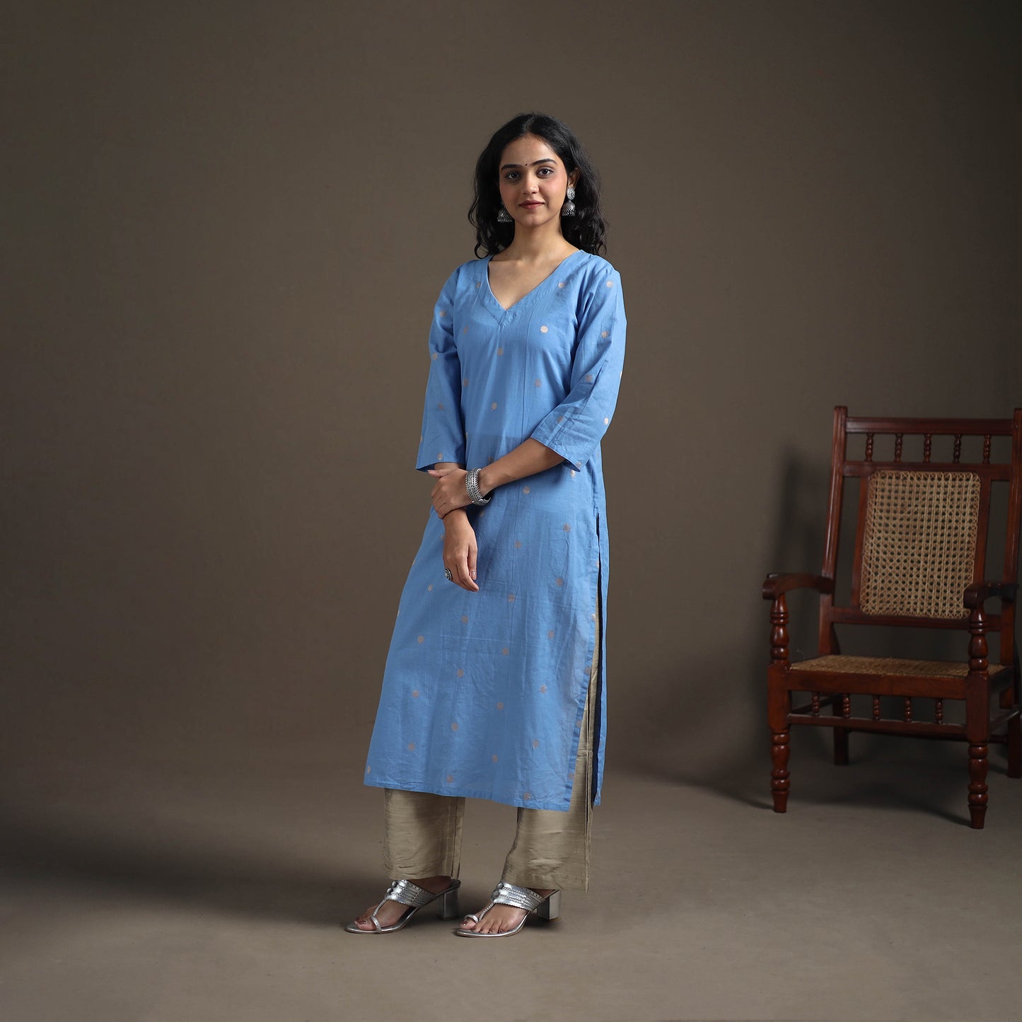 Jacquard Cotton Straight Long Kurta for Women 06