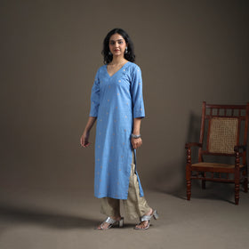 Jacquard Cotton Straight Long Kurta for Women 06