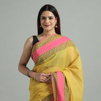 Yellow - Bengal Woven Border Handloom Pure Cotton Saree 54