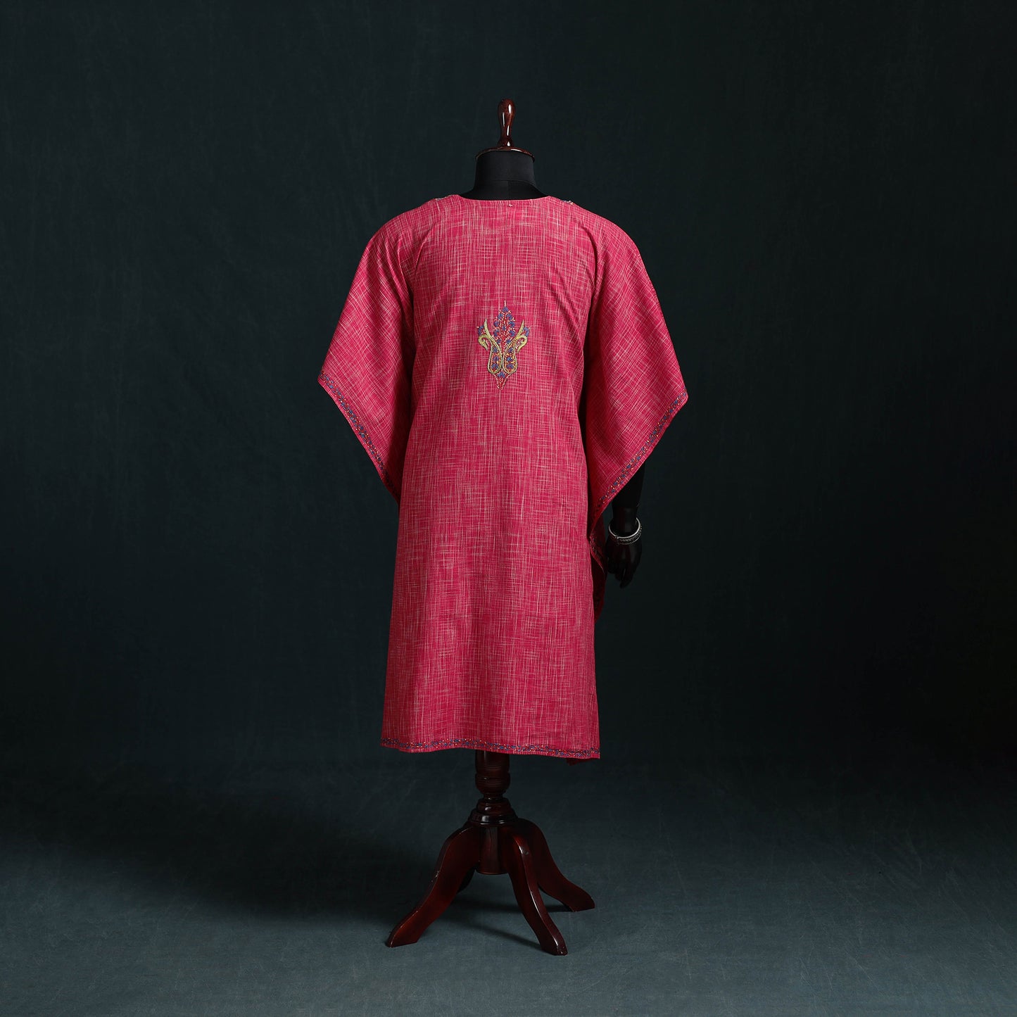 Pink - Kashmiri Sozni Hand Embroidered Cotton Kaftan (Medium) 18