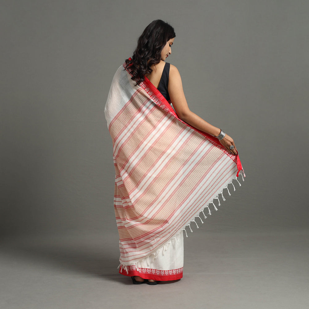 White - Bengal Handwoven Cotton Plain Begampuri Saree 20