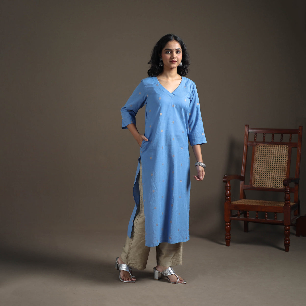 Jacquard Cotton Straight Long Kurta for Women 06