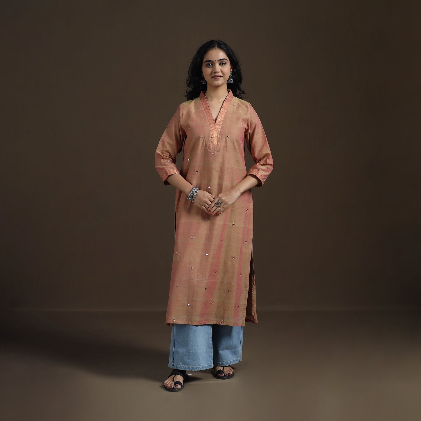 Mangalagiri Pure Handwoven Cotton Mirror Work Straight Kurta for women 11
