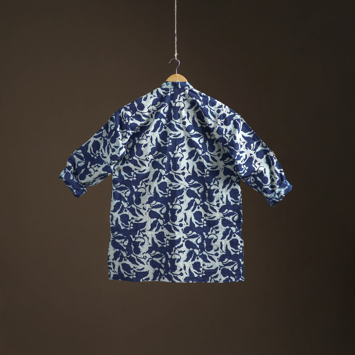 Indigo Bagru Block Print Natural Dyed Cotton Short Men Kurta 09