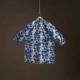 Indigo Bagru Block Print Natural Dyed Cotton Short Men Kurta 09