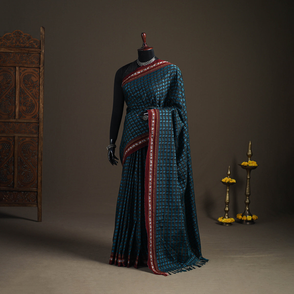 Mercerised Cotton Silk Khun Saree with Blouse Piece 16