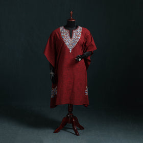 Maroon - Kashmiri Kashida Hand Embroidered Cotton Kaftan (Medium) 19