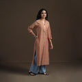 Brown - Mangalagiri Pure Handwoven Cotton Mirror Work Straight Long Kurta for women 11