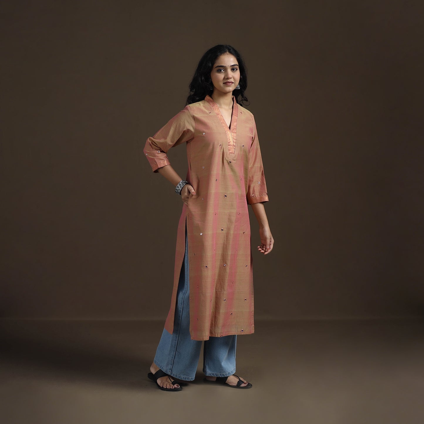 Mangalagiri Pure Handwoven Cotton Mirror Work Straight Kurta for women 11