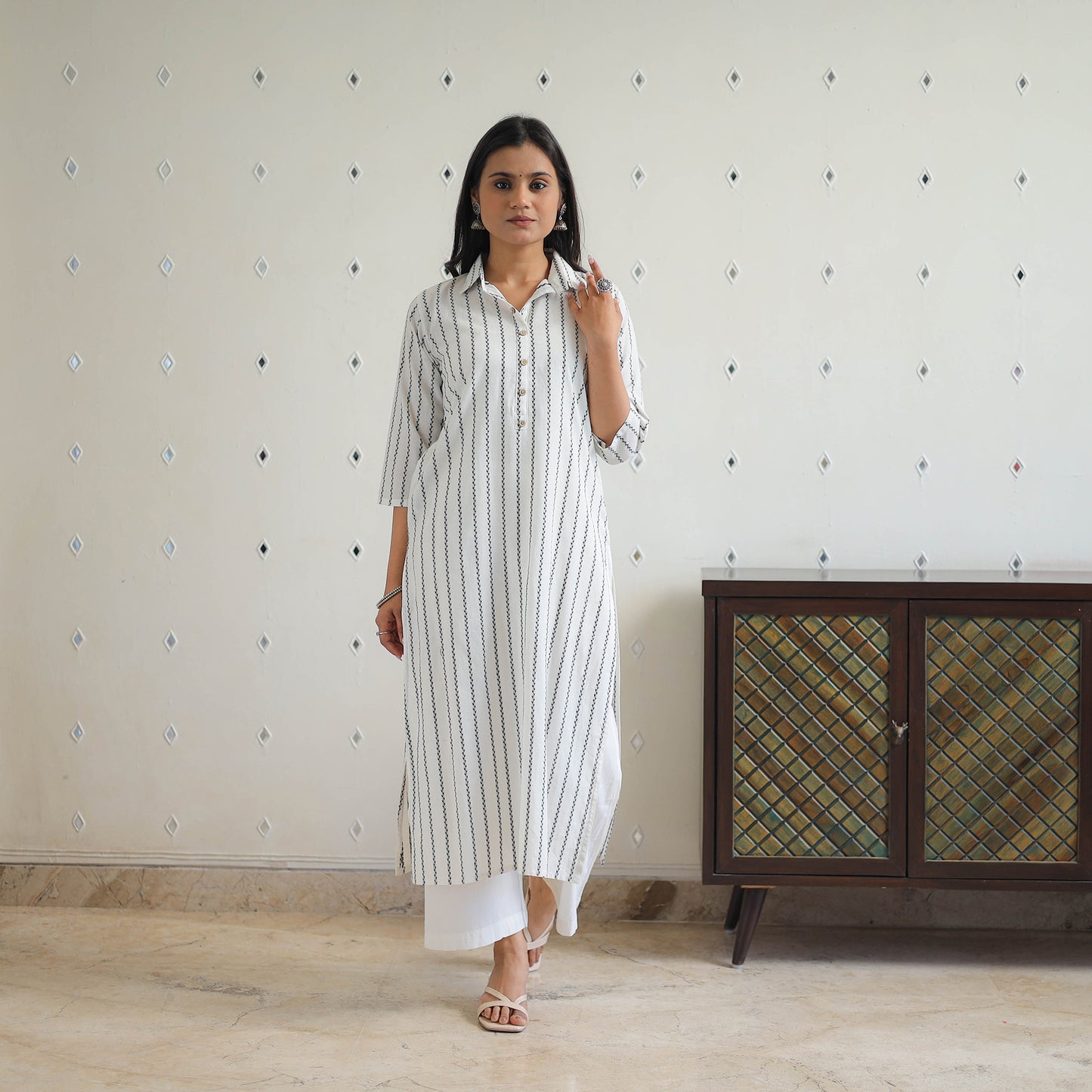 White - Cotton Straight Jacquard Kurta 11