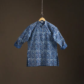 Indigo Bagru Block Print Natural Dyed Cotton Short Men Kurta 10