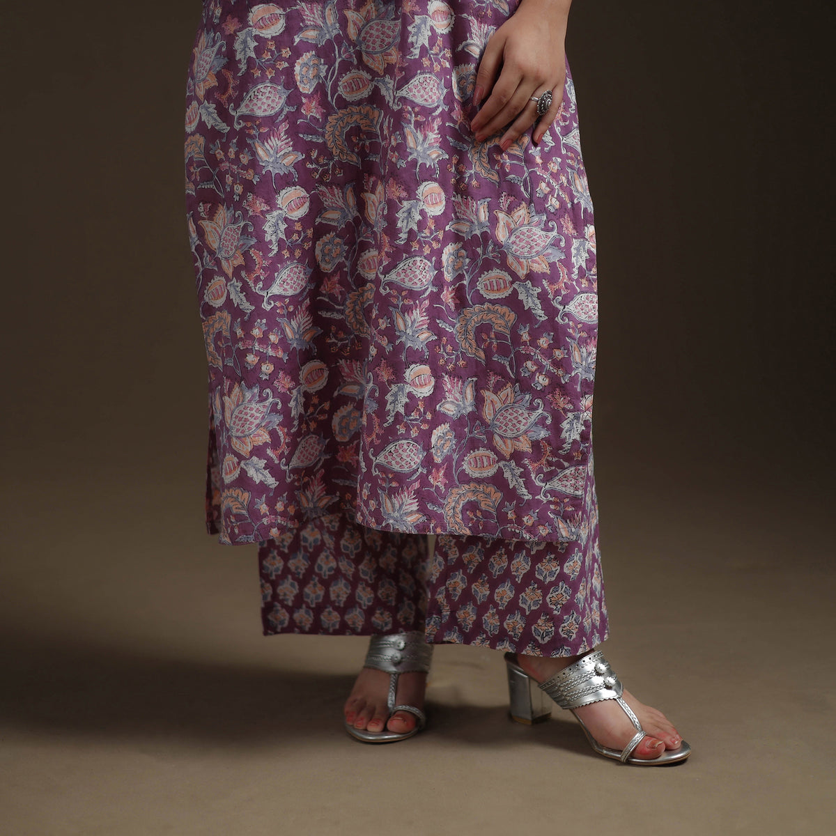 Sanganeri Floral Print Cotton Suit Set with Applique Dupatta for Women 06