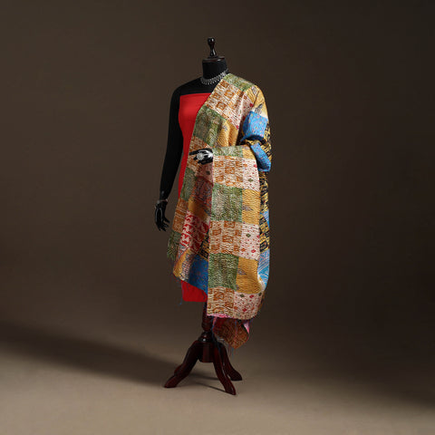 Bengal Hand Embroidery Patchwork Reversible Silk Kantha Dupatta 69