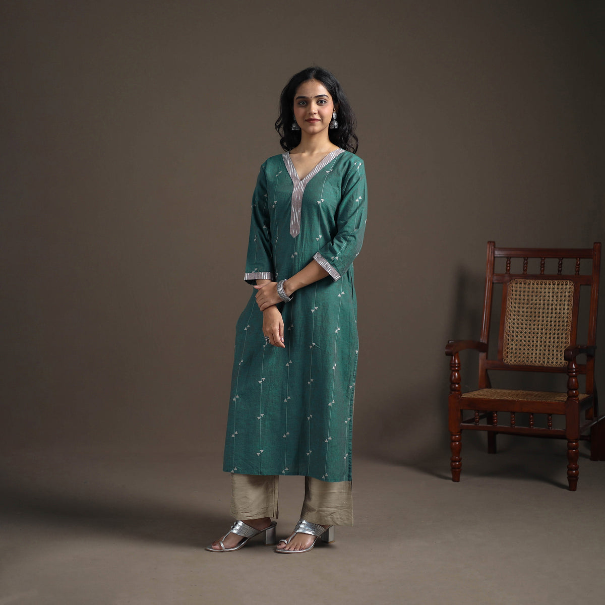 Jacquard Cotton Straight Long Kurta for Women 01