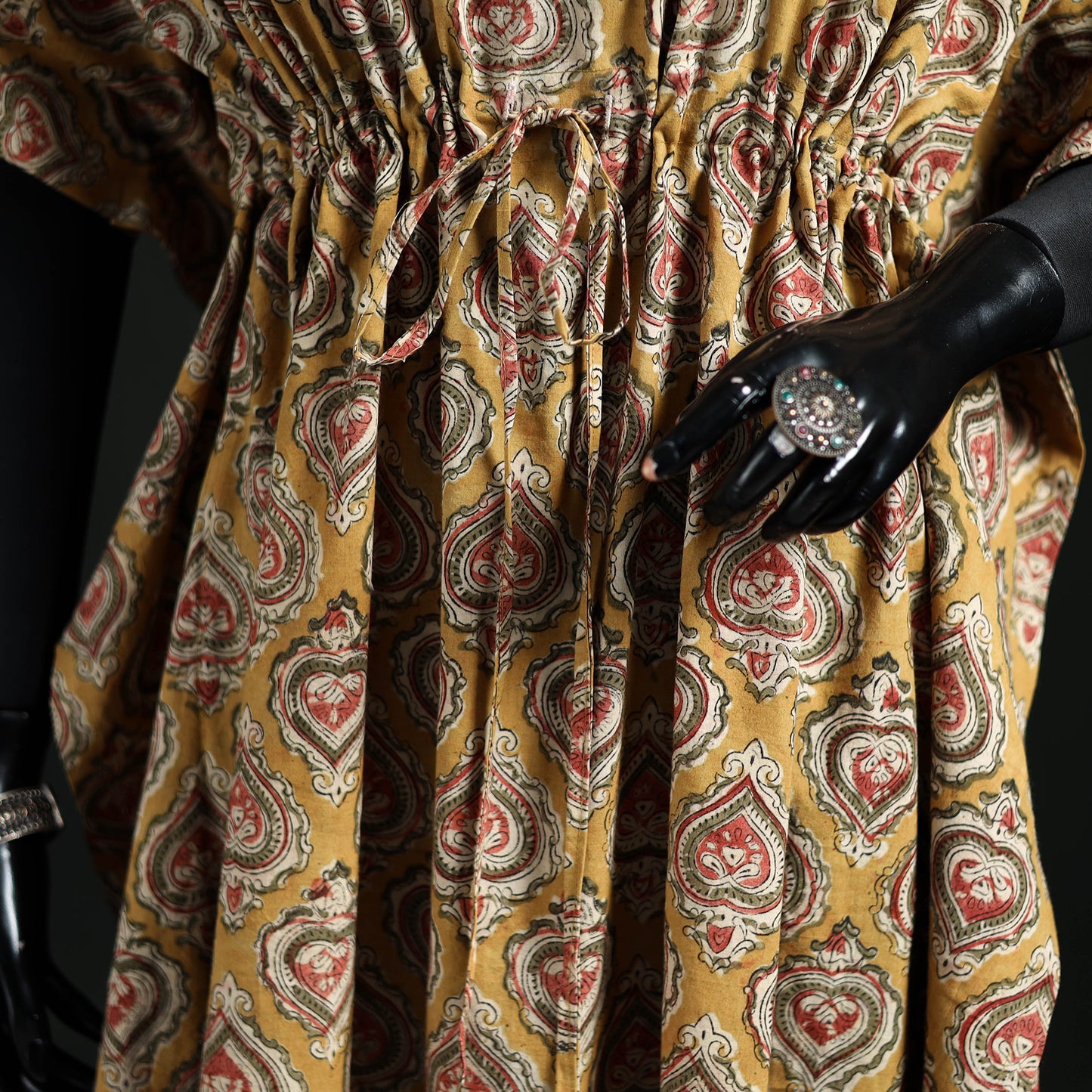 Kalamkari Hand Block Print Natural Dyed Cotton Kaftan (Long) 05