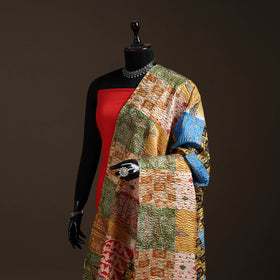 Multicolor - Bengal Hand Embroidery Patchwork Reversible Silk Kantha Dupatta 69