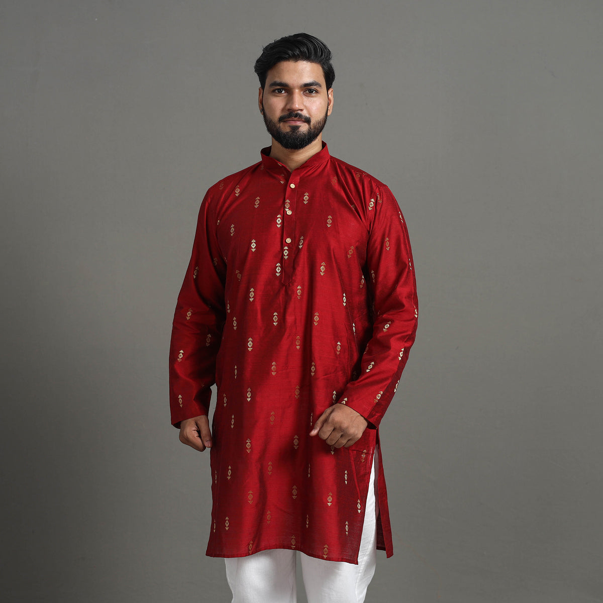 Zari Buti Spun Dupion Viscose Silk Plain Men Kurta 11