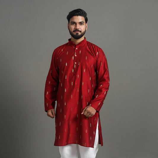 Zari Buti Spun Dupion Viscose Silk Plain Men Kurta 11