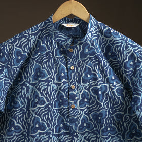 Indigo Bagru Block Print Natural Dyed Cotton Short Men Kurta 10