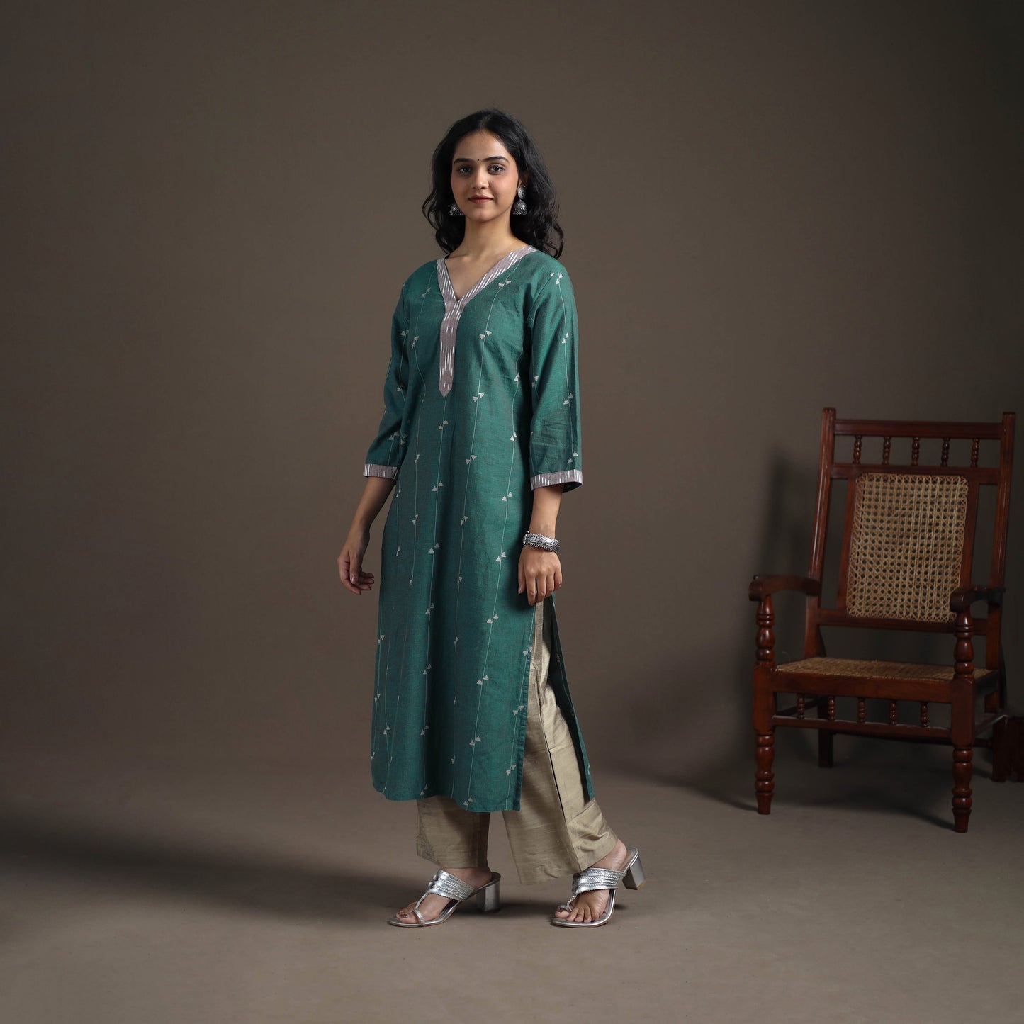 Jacquard Cotton Straight Long Kurta for Women 01