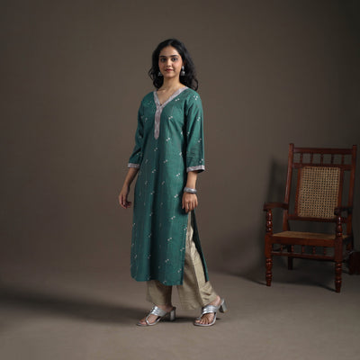 Jacquard Cotton Straight Long Kurta for Women 01