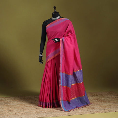 Pink - handloom cotton zari border mangalagiri saree 25