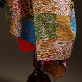 Multicolor - Bengal Hand Embroidery Patchwork Reversible Silk Kantha Dupatta 69