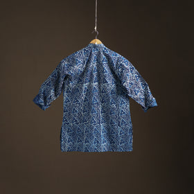 Indigo Bagru Block Print Natural Dyed Cotton Short Men Kurta 10