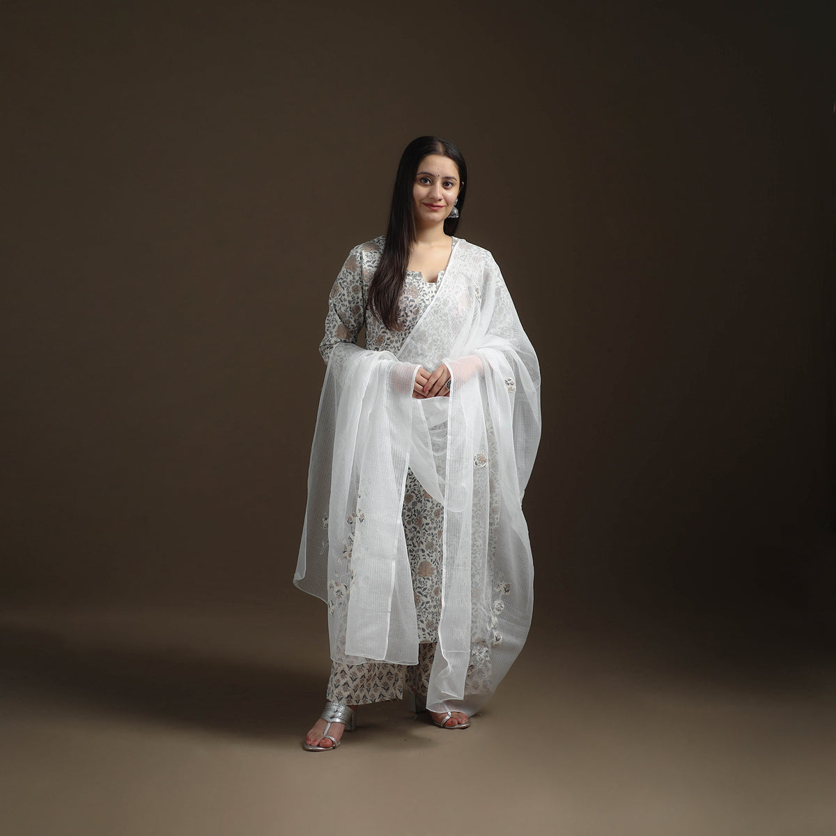 Sanganeri Floral Print Cotton Suit Set with Applique Dupatta for Women 05