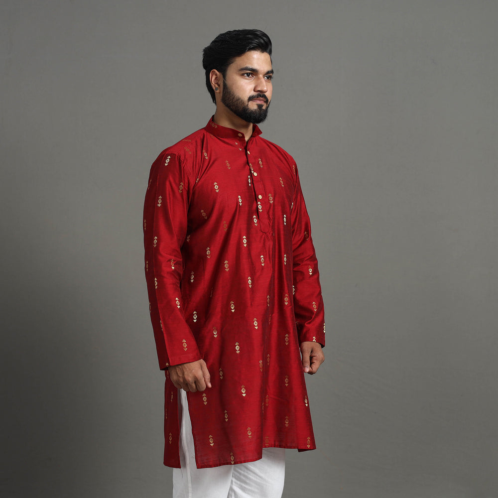 Zari Buti Spun Dupion Viscose Silk Plain Men Kurta 11