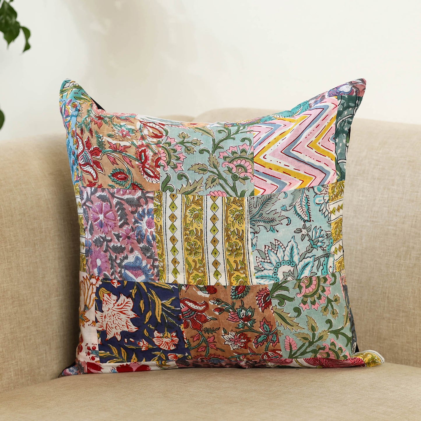 Multicolor - handcrafted cotton patchwork cushion cover 111