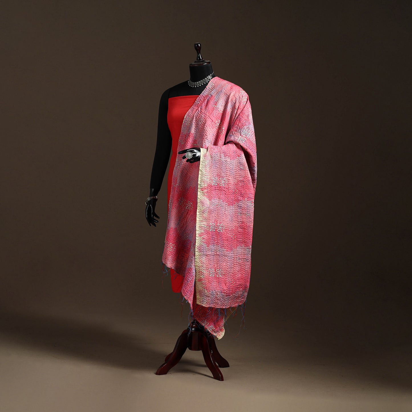 Multicolor - Bengal Hand Embroidery Patchwork Reversible Silk Kantha Dupatta 69