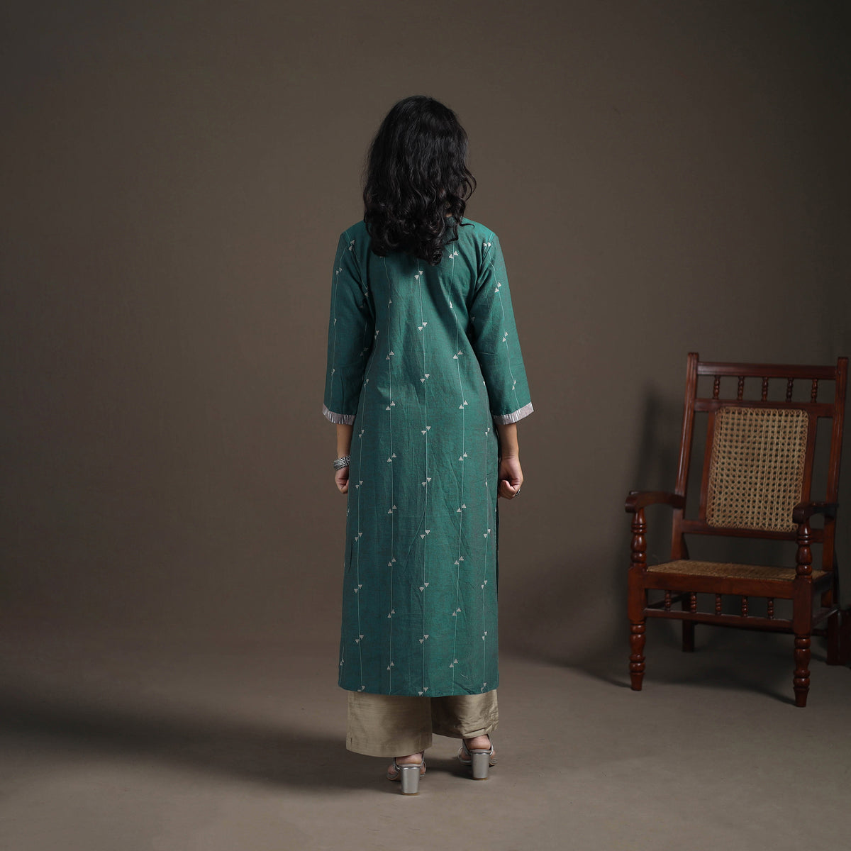 Jacquard Cotton Straight Long Kurta for Women 01