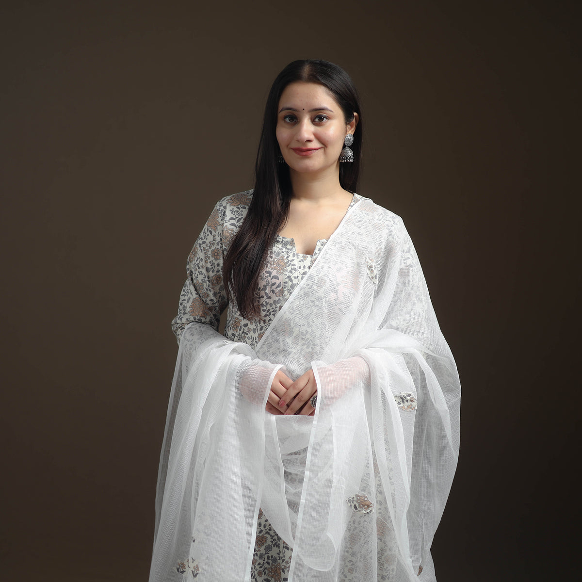 Sanganeri Floral Print Cotton Suit Set with Applique Dupatta for Women 05