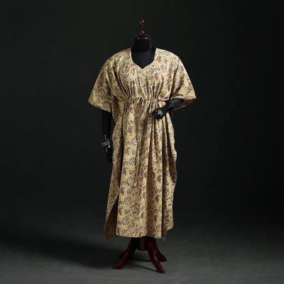 Kalamkari Hand Block Print Natural Dyed Cotton Kaftan (Long) 06