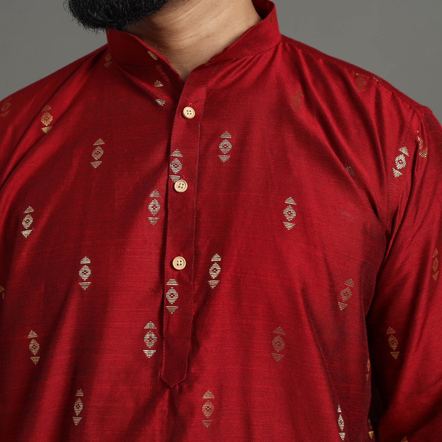 Zari Buti Spun Dupion Viscose Silk Plain Men Kurta 11