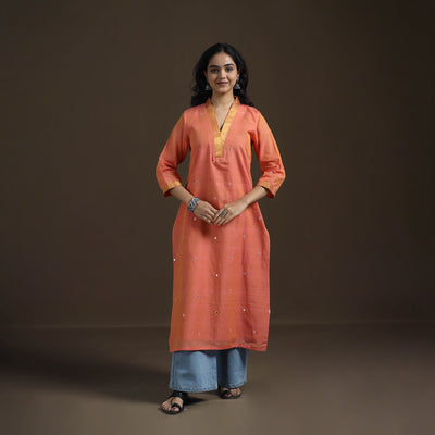 Mangalagiri Pure Handwoven Cotton Mirror Work Straight Kurta for women 13