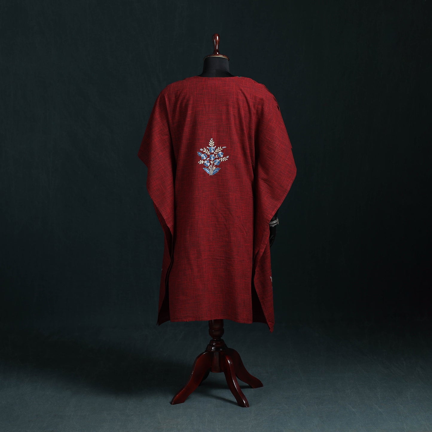 Maroon - Kashmiri Kashida Hand Embroidered Cotton Kaftan (Medium) 19