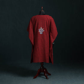 Maroon - Kashmiri Kashida Hand Embroidered Cotton Kaftan (Medium) 19