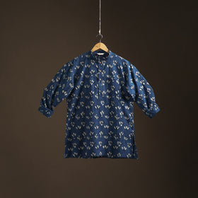 Indigo Bagru Block Print Natural Dyed Cotton Short Men Kurta 08